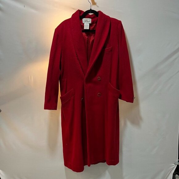 Worthington Red Wool Blend Double Breasted Long Coat Vintage Size 10 - Picture 3 of 13